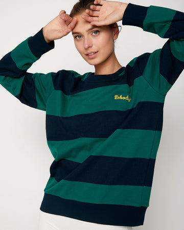 Embroidered Rebody Rugby Striped Sweatshirt *Sustainable - rebody