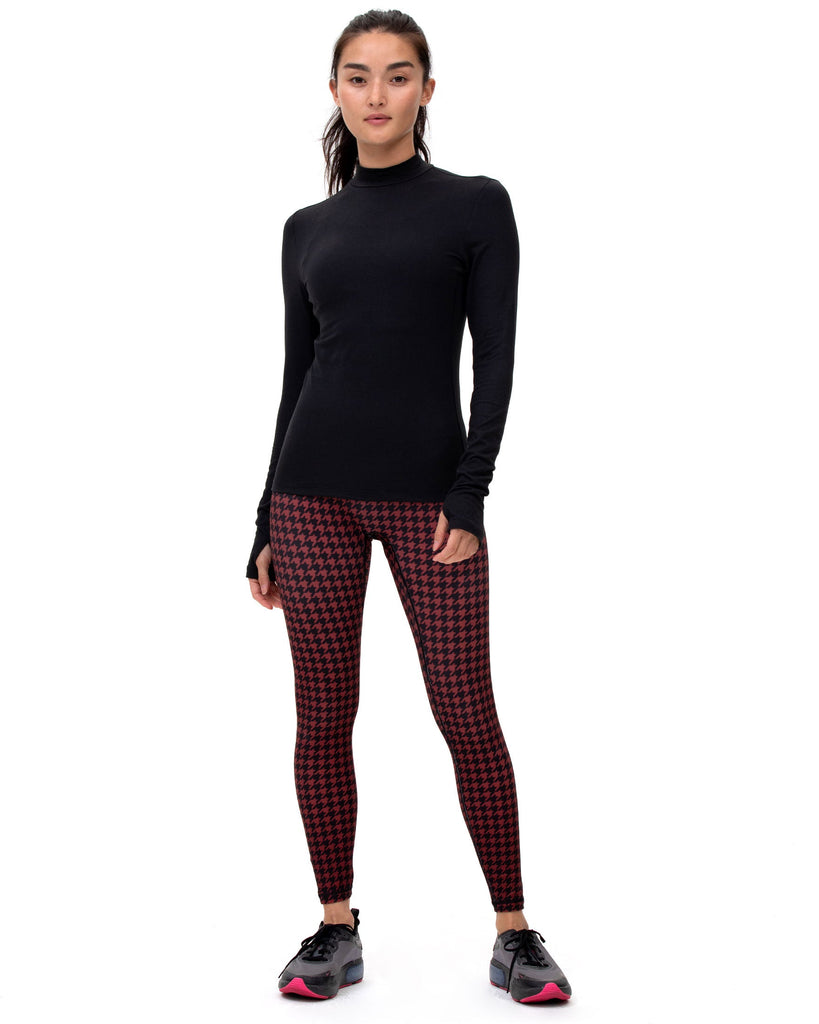 Hybrid Fleece Houndstooth Print Leggings High Waist - rebody
