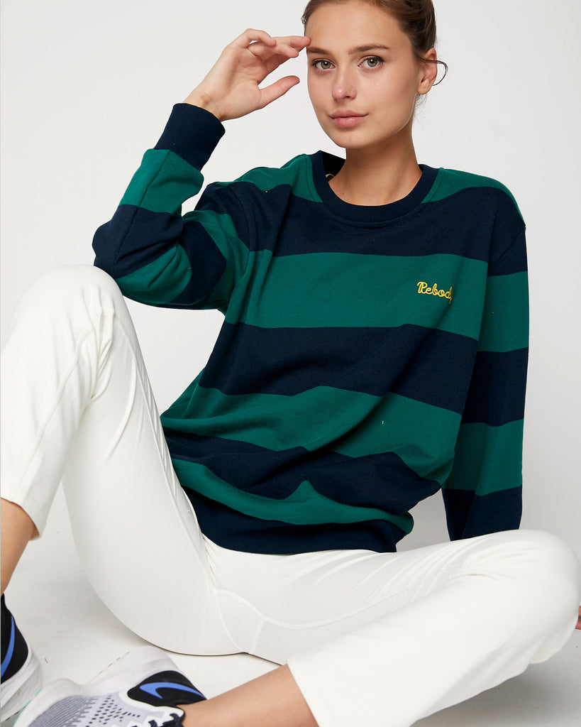 Embroidered Rebody Rugby Striped Sweatshirt *Sustainable - rebody