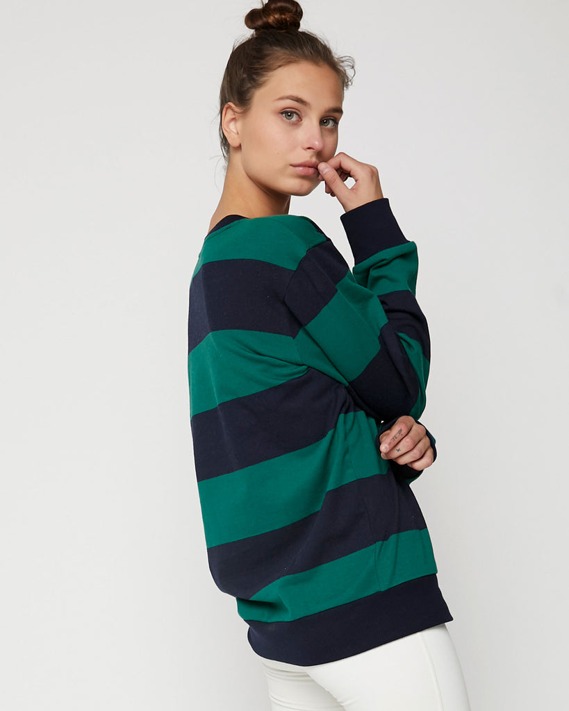 Embroidered Rebody Rugby Striped Sweatshirt *Sustainable - rebody