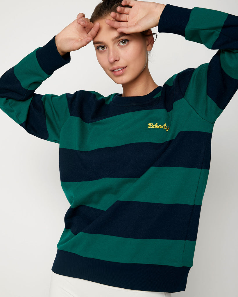 Embroidered Rebody Rugby Striped Sweatshirt *Sustainable - rebody