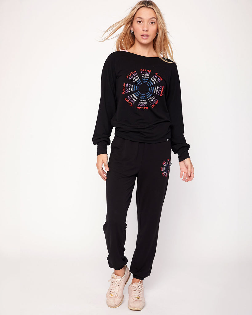 Karma Graphic Viscose Blend Long Sleeve Top - rebody