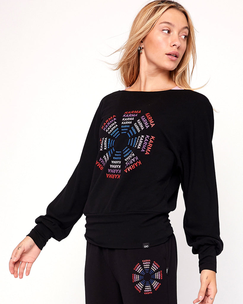 Karma Graphic Viscose Blend Long Sleeve Top - rebody