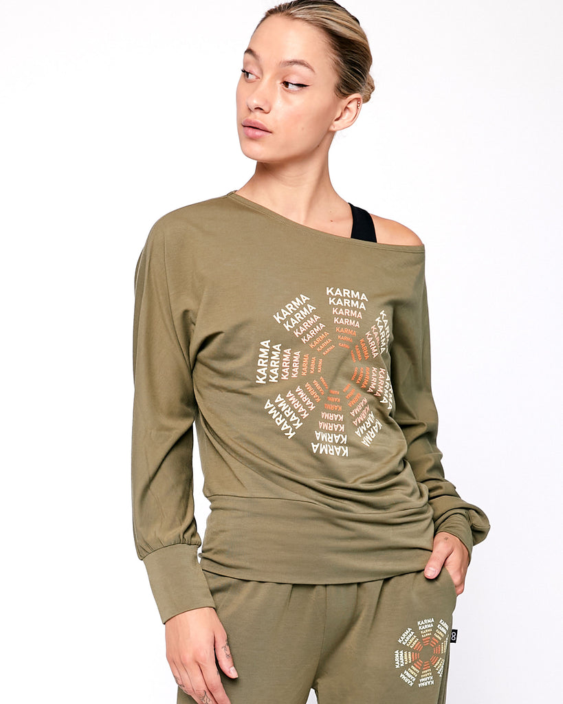 Karma Graphic Viscose Blend Long Sleeve Top - rebody