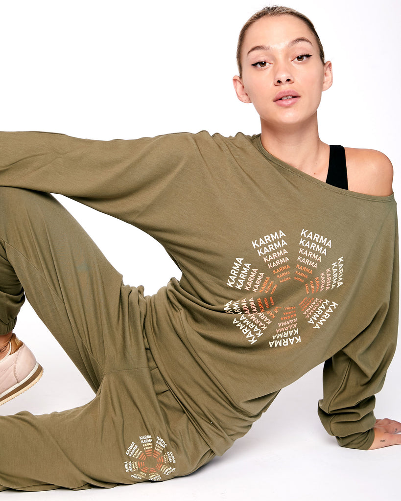 Karma Graphic Viscose Blend Long Sleeve Top - rebody